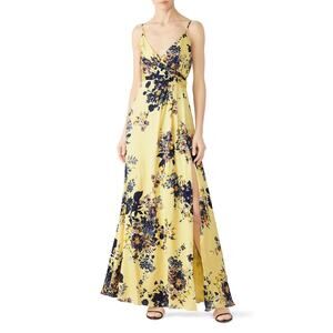 Jill Jill Stuart Yellow Floral Print Sleeveless V-Neck Maxi Gown Size 0